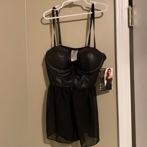 NWT black faux leather & chiffon top size medium 8-10